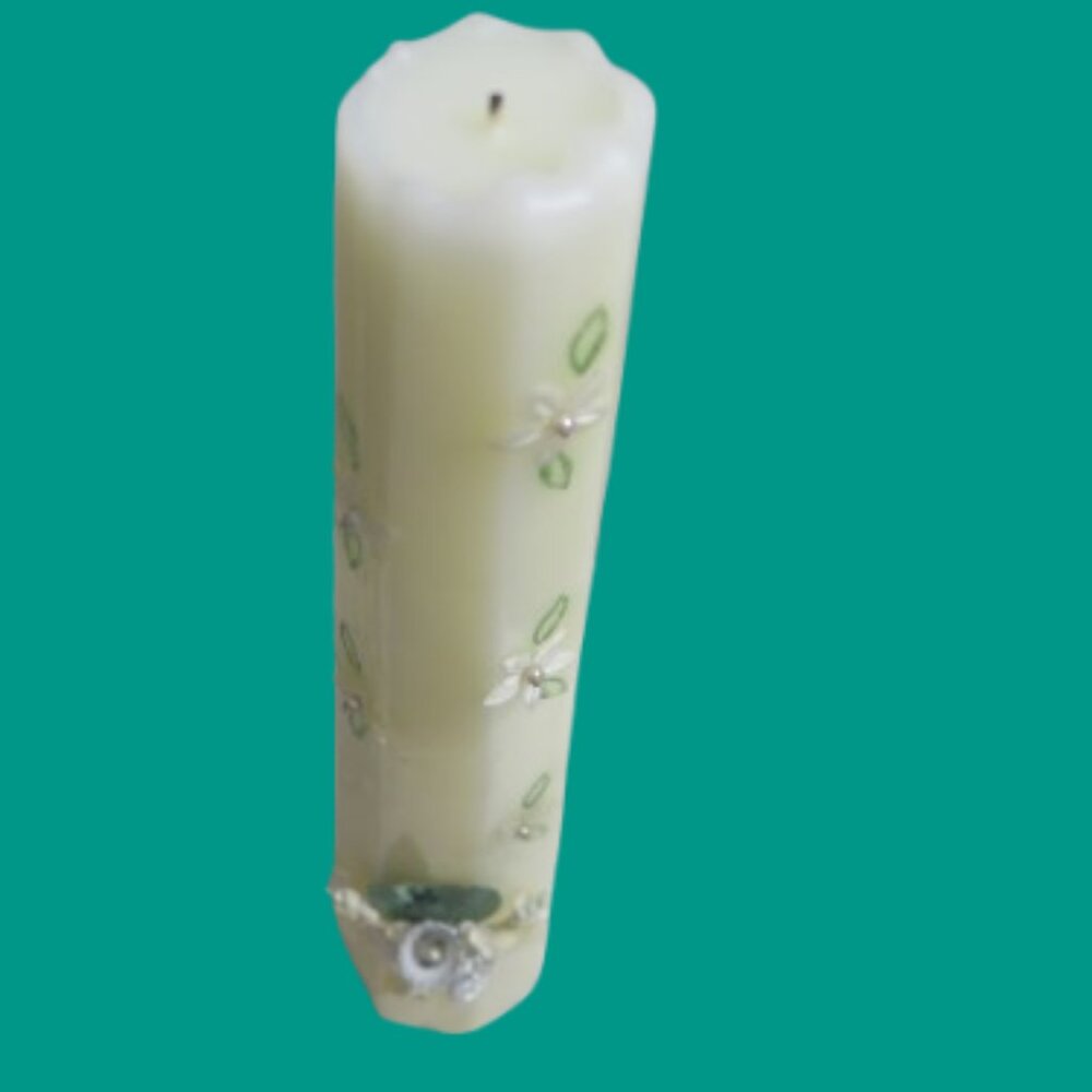 Colonial candle of cape cod wedding celebration pillar candle vintage in white,